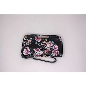 Nine West Wristlet Floral Faux Leather Black